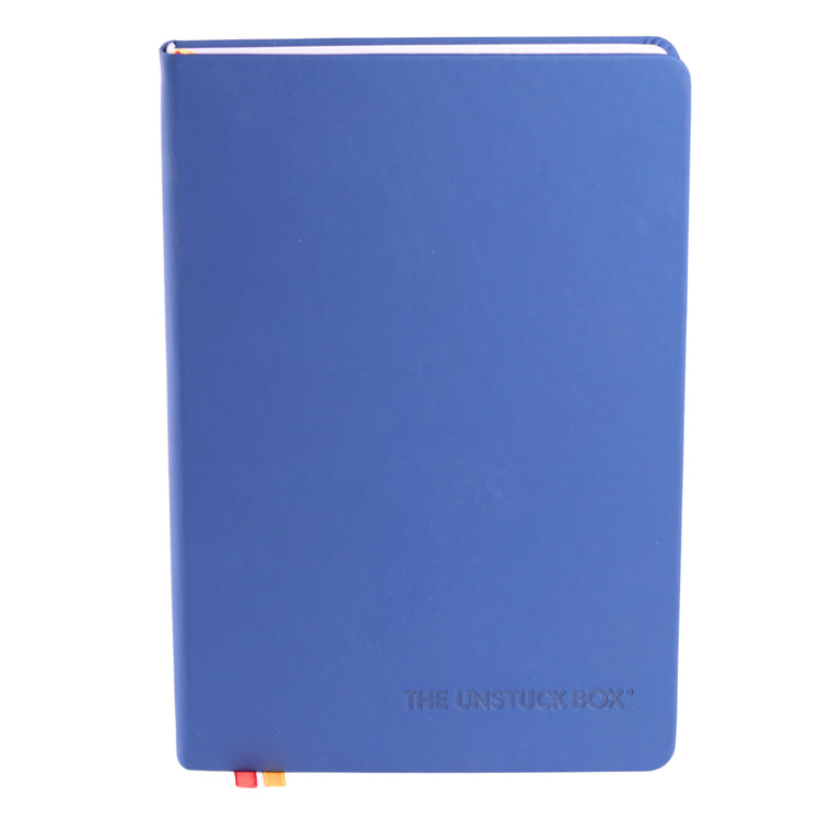 The Unstuck Box®: One to Ones Planner, a hardcover with elastic closure, features structured meeting prompts, note space, and dual ribbon bookmarks for managers.