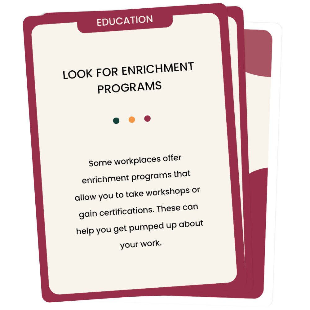 The Unstuck Box: Motivation, featuring a stack of cards with text, designed to enhance workday productivity and motivation through categorized strategies and tools.