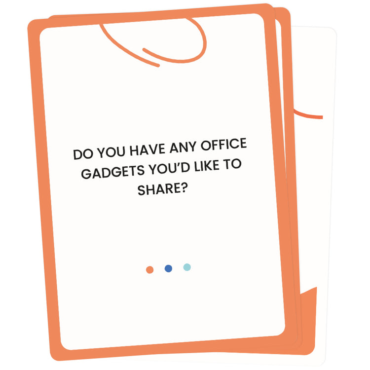 The Unstuck Box: Team Building Cards displayed as a stack of conversation prompt cards with black text on a white background, designed to enhance team communication and collaboration.