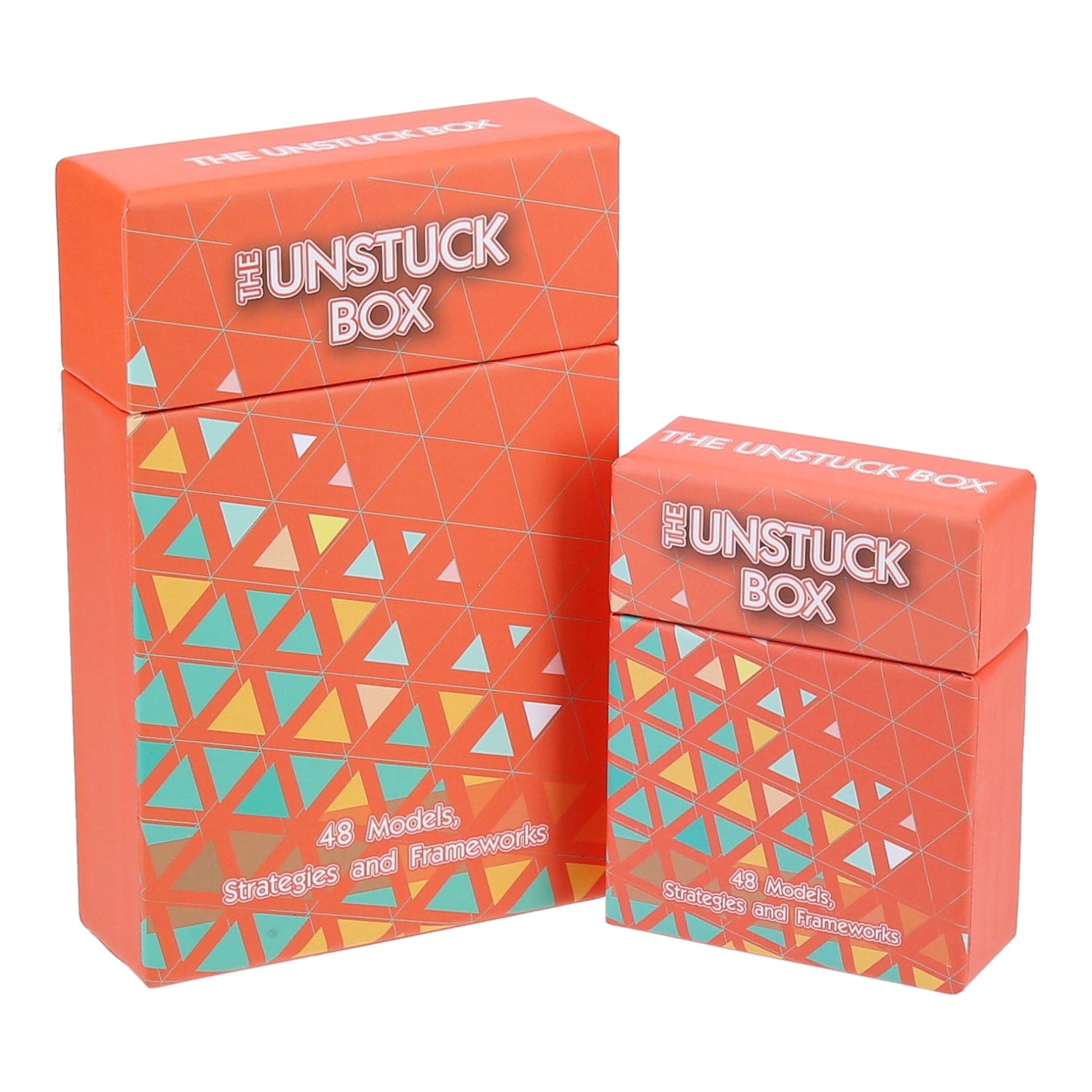 The Unstuck Box - Upsized Edition: Two distinctively designed boxes containing a deck of cards for goal-crushing and strategic thinking, inspired by influential figures.