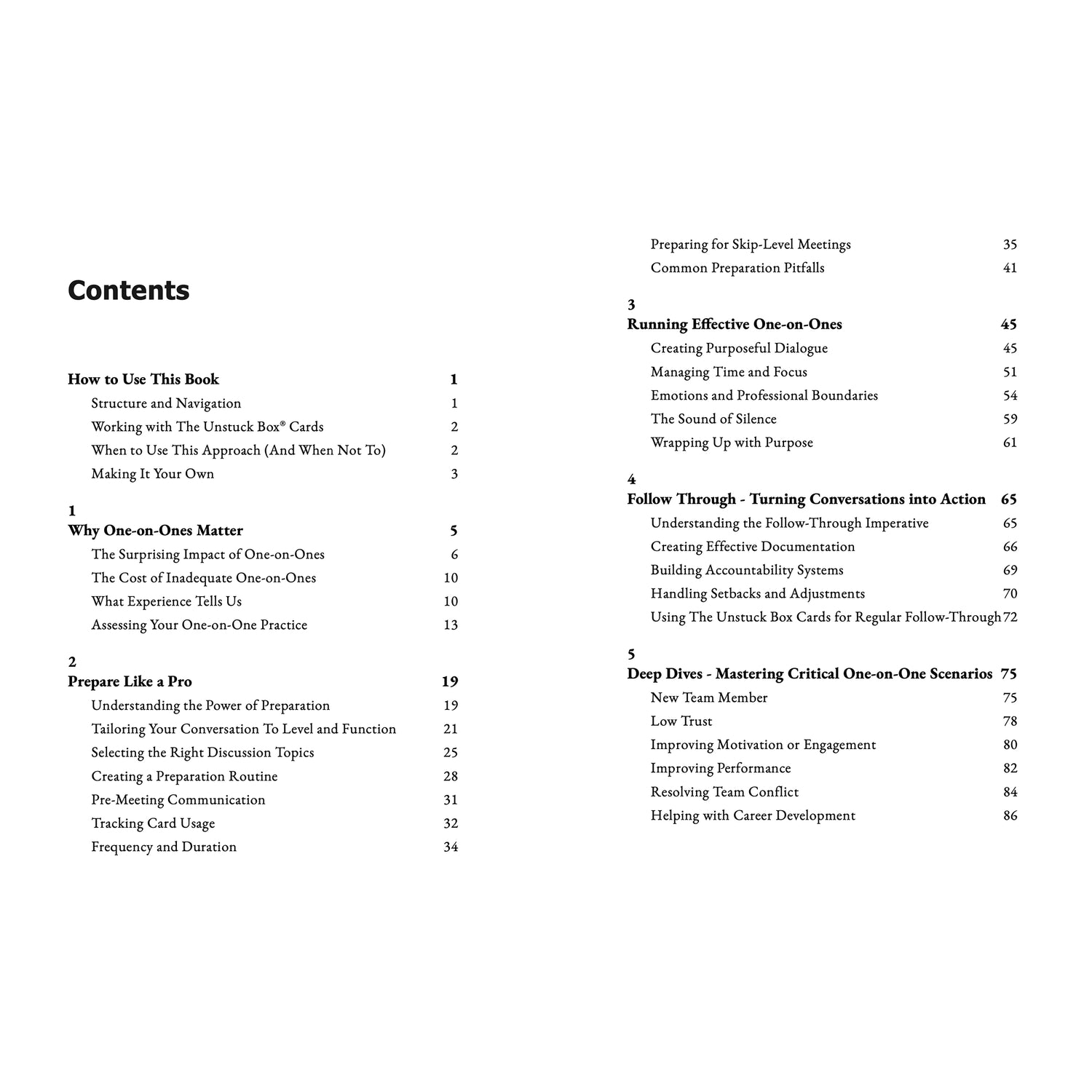 The Unstuck Box® 1-to-1 Core Kit (5 + 1 Bundle) featuring decks for enhancing workplace conversations and leadership skills, including a free High-Impact 1:1 Playbook.