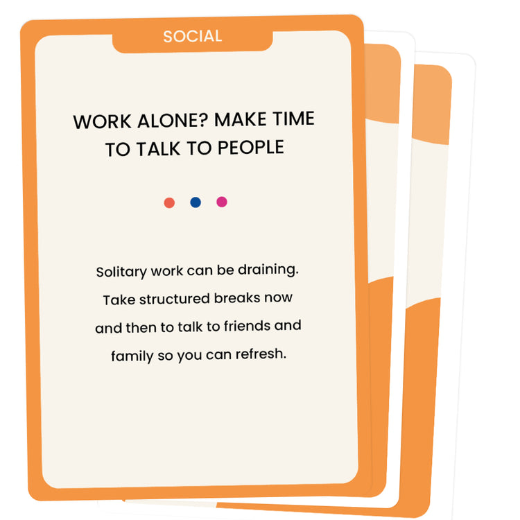 The Unstuck Box: Motivation - a stack of cards with motivational tips to enhance workday productivity, set up supportive networks, and rediscover your passion for work.