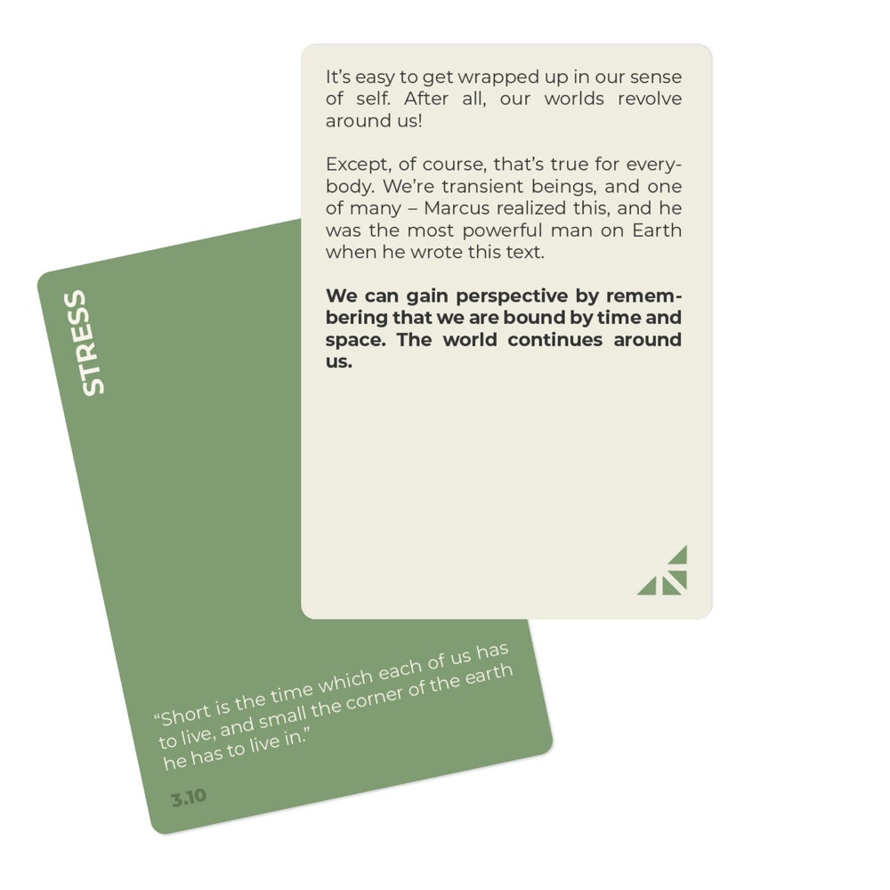 A Workday Wisdom Stress card with a Stoic reflection from Marcus Aurelius