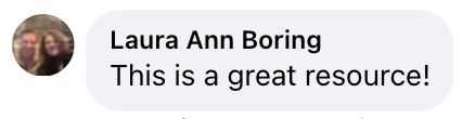Facebook comment from Laura Ann Boring: This is a great resource!